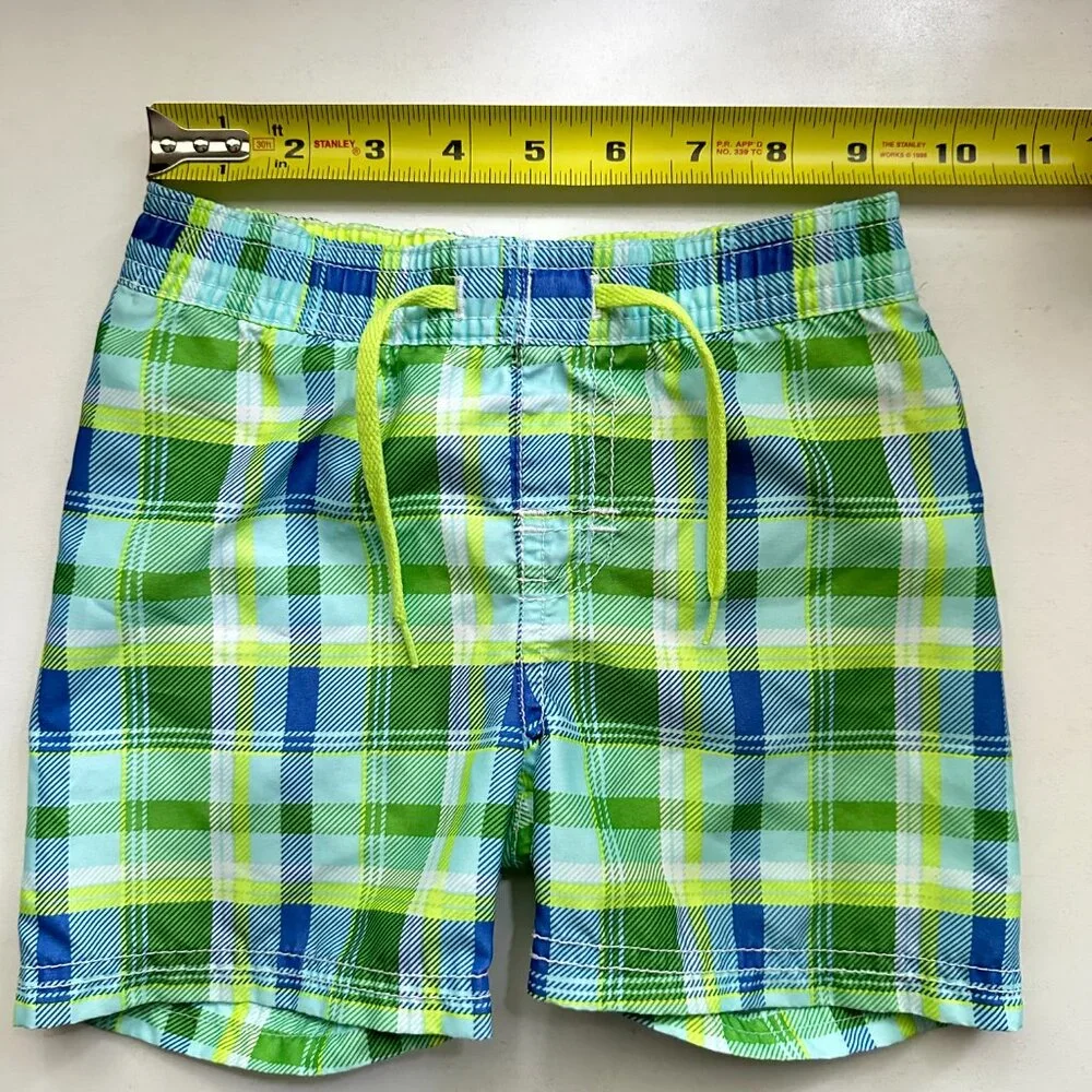 Old Navy‎ Boy's 12-18 mo Green Plaid Swim Shorts